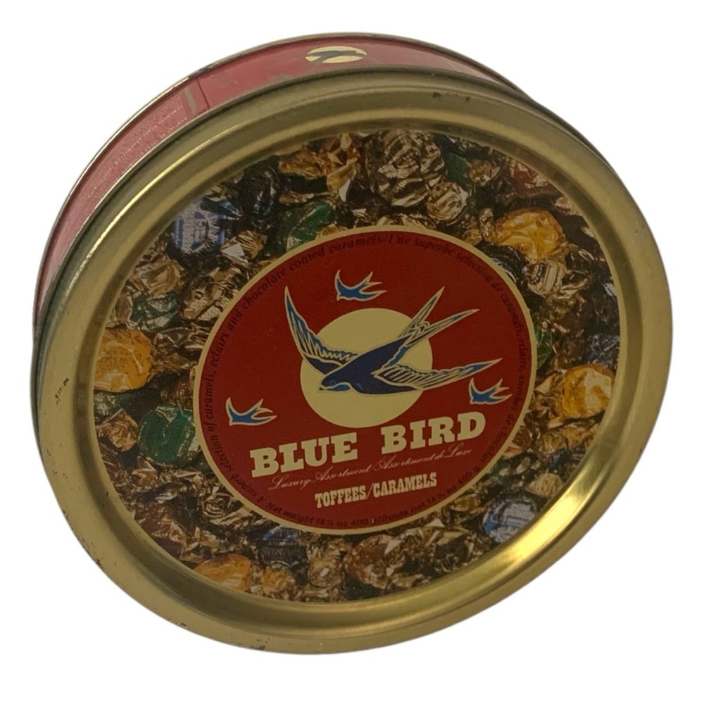 VTG Blue Bird Toffee England Round Collectible Tin